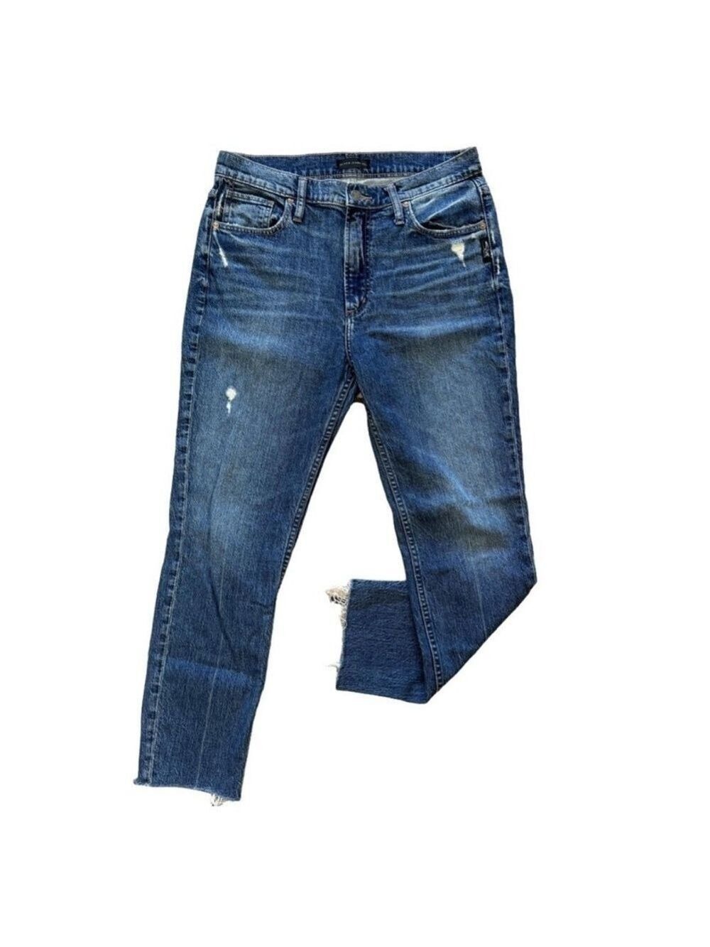 SILVER JEANS Frisco Skinny Super High Rise Ankle Jeans Size 29 Distressed